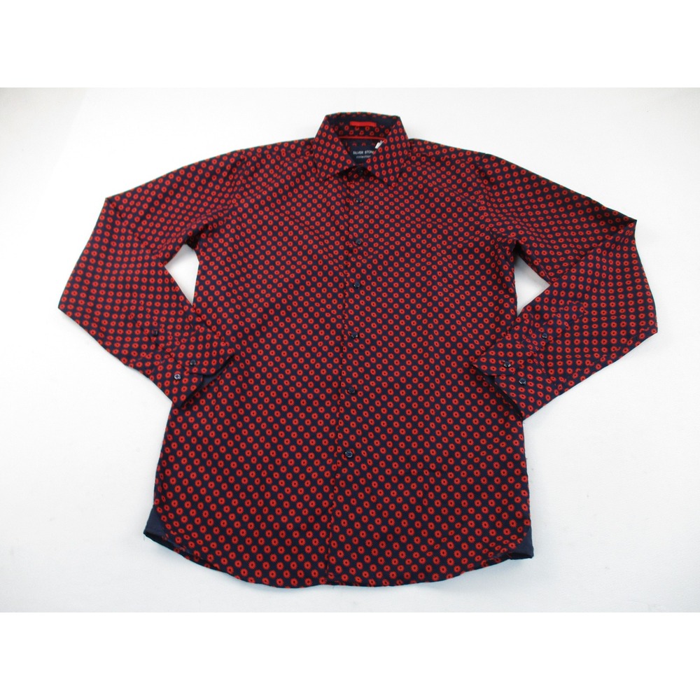 Silver Stone Button Down Mens M Navy Red Floral Modern Fit Geometric Shirt